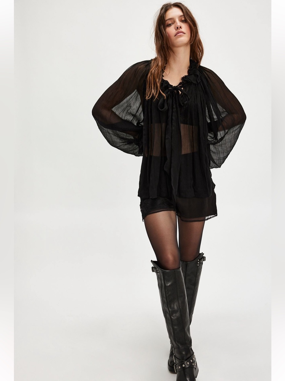 NWT FREE PEOPLE CHIFFON BOW TOP 🔥🖤